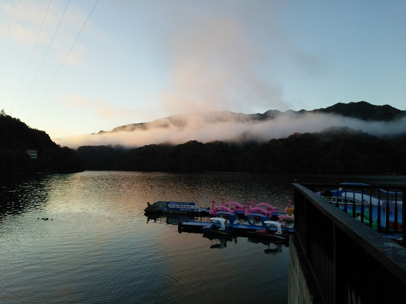 朝もやが美しい相模湖。